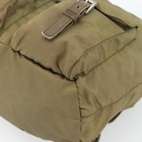 PRADA Rugzak Nylon Khaki Zilver Auth 171259