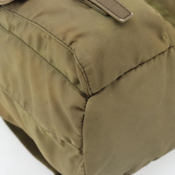 PRADA Rugzak Nylon Khaki Zilver Auth 171259