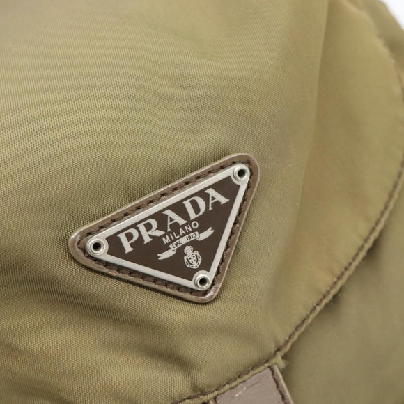 PRADA Rugzak Nylon Khaki Zilver Auth 171259