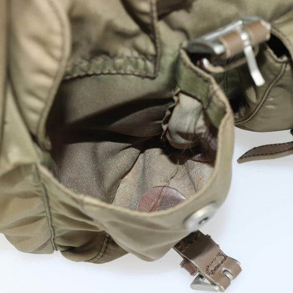 PRADA Rugzak Nylon Khaki Zilver Auth 171259