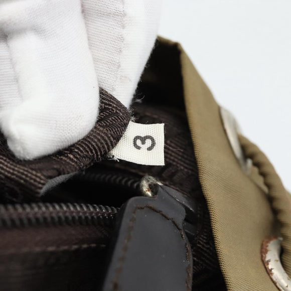 PRADA Rugzak Nylon Khaki Zilver Auth 171259