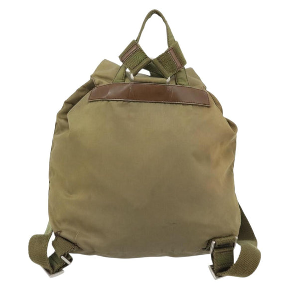PRADA Rugzak Nylon Khaki Zilver Auth 171259