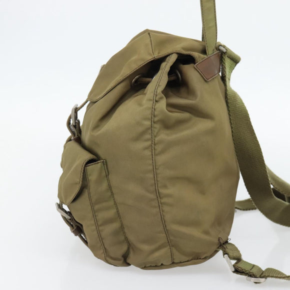 PRADA Rugzak Nylon Khaki Zilver Auth 171259