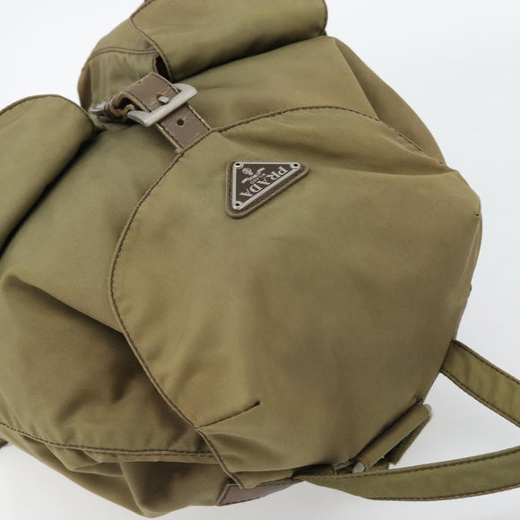PRADA Rugzak Nylon Khaki Zilver Auth 171259