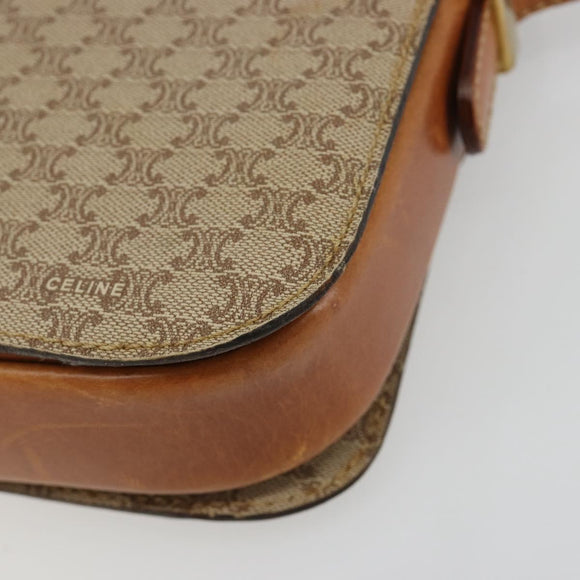 CELINE Macadam Canvas Horse Carriage Shoulder Bag PVC Beige Gold Auth 171260A