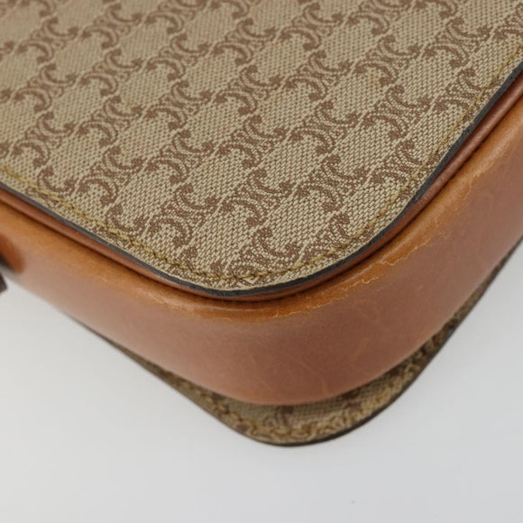 CELINE Macadam Canvas Horse Carriage Shoulder Bag PVC Beige Gold Auth 171260A