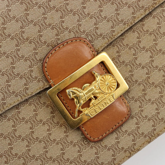 CELINE Macadam Canvas Horse Carriage Shoulder Bag PVC Beige Gold Auth 171260A
