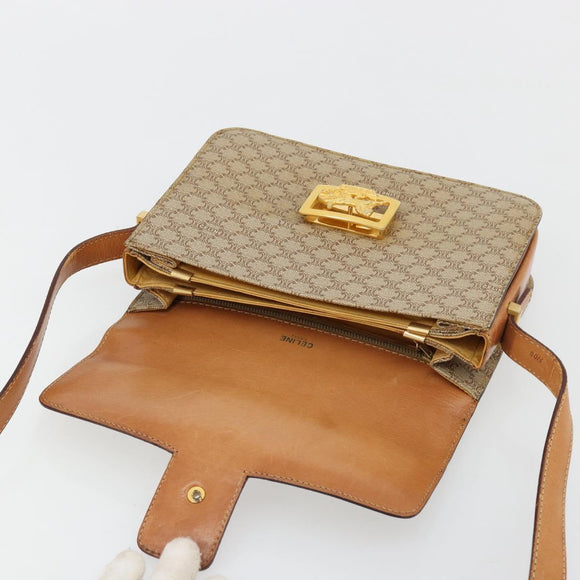 CELINE Macadam Canvas Horse Carriage Shoulder Bag PVC Beige Gold Auth 171260A