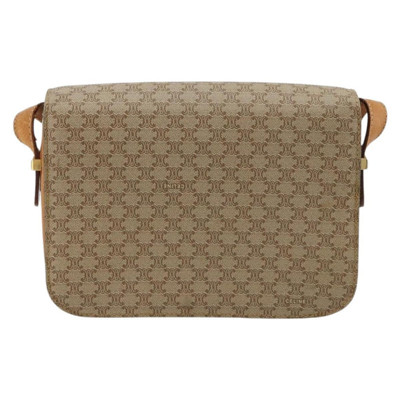 CELINE Macadam Canvas Horse Carriage Shoulder Bag PVC Beige Gold Auth 171260A