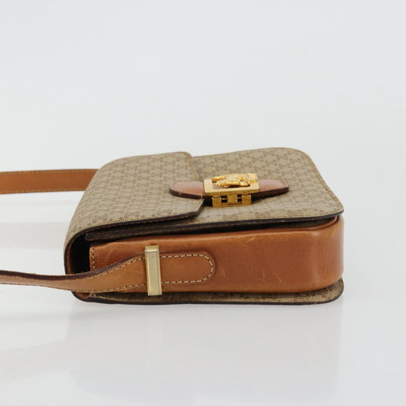 CELINE Macadam Canvas Horse Carriage Shoulder Bag PVC Beige Gold Auth 171260A