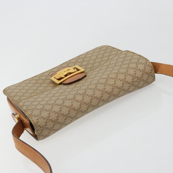 CELINE Macadam Canvas Horse Carriage Shoulder Bag PVC Beige Gold Auth 171260A