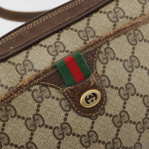 GUCCI GG Supreme Web Sherry Line Tas PVC Beige Goud 116 02 089 Auth 171261