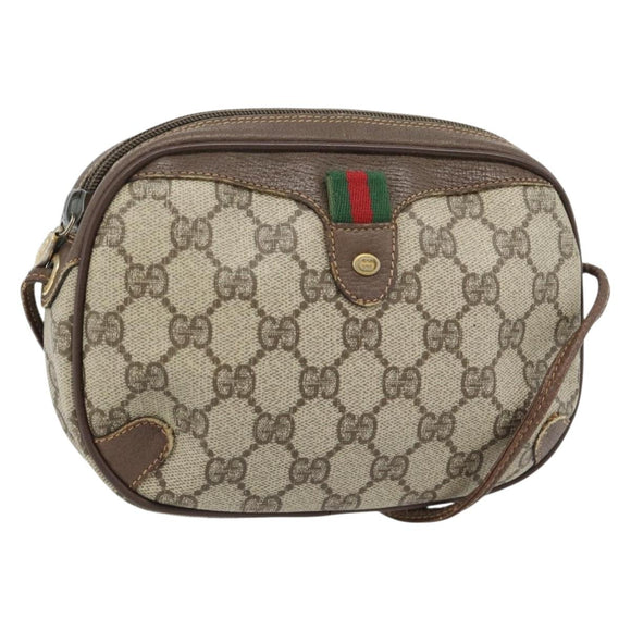GUCCI GG Supreme Web Sherry Line Bag PVC Beige Gold 156 02 066 Auth 171266