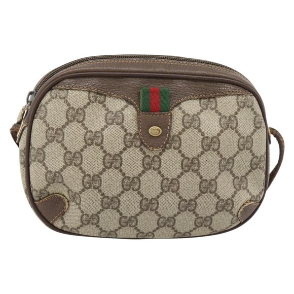 GUCCI GG Supreme Web Sherry Line Bag PVC Beige Gold 156 02 066 Auth 171266