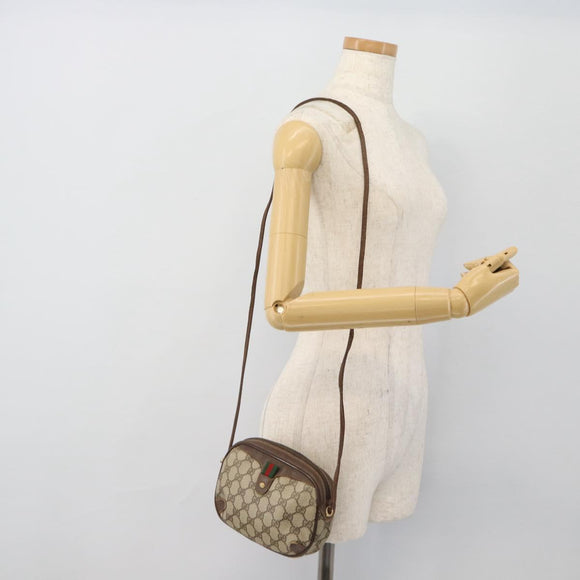 GUCCI GG Supreme Web Sherry Line Bag PVC Beige Gold 156 02 066 Auth 171266