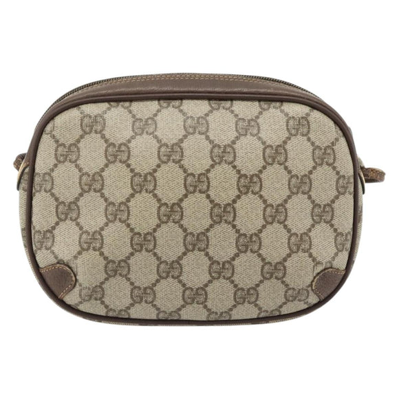 GUCCI GG Supreme Web Sherry Line Bag PVC Beige Gold 156 02 066 Auth 171266