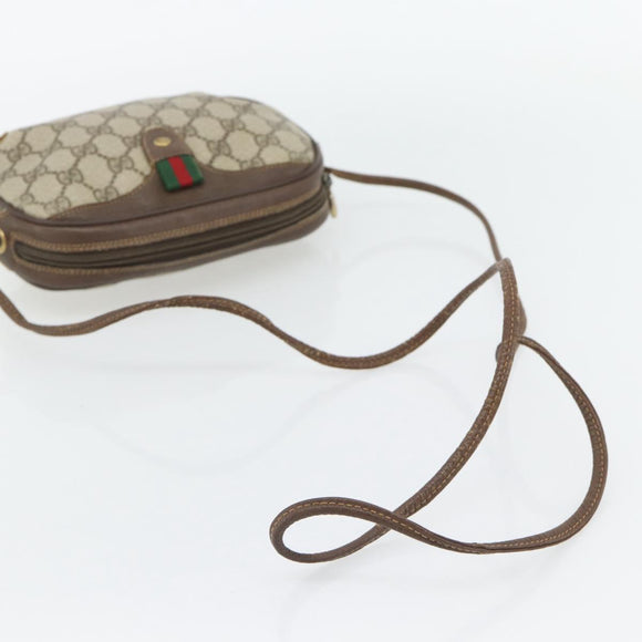 GUCCI GG Supreme Web Sherry Line Bag PVC Beige Gold 156 02 066 Auth 171266