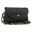 BALLY Schultertasche Kette Leder Schwarz Gold Auth 171275-1