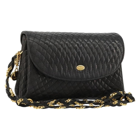 BALLY Schultertasche Kette Leder Schwarz Gold Auth 171275