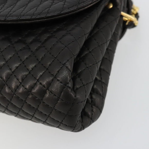 BALLY Schultertasche Kette Leder Schwarz Gold Auth 171275