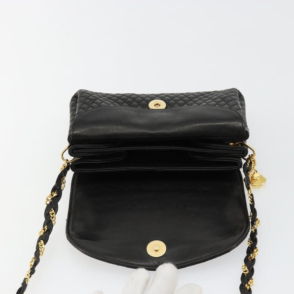 BALLY Schultertasche Kette Leder Schwarz Gold Auth 171275