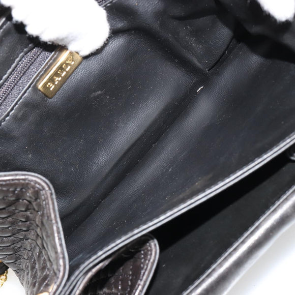 BALLY Schultertasche Kette Leder Schwarz Gold Auth 171275