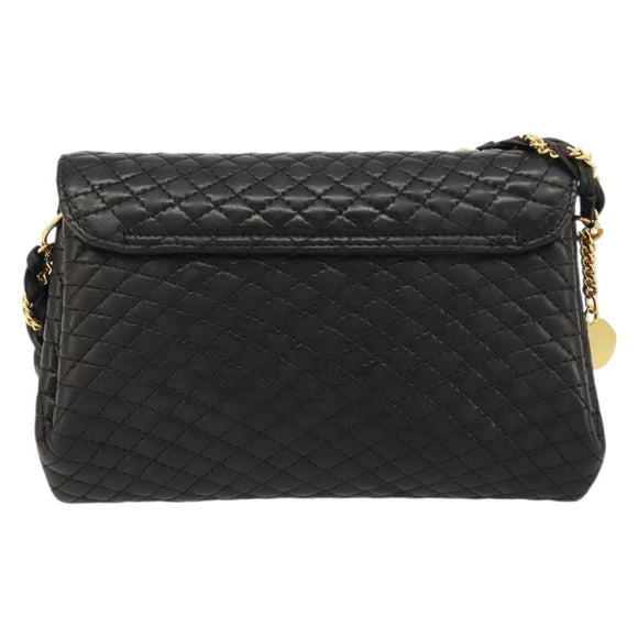 BALLY Schultertasche Kette Leder Schwarz Gold Auth 171275