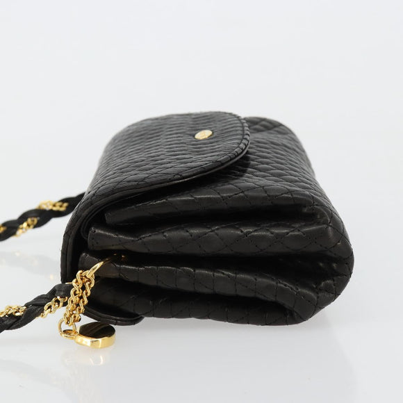 BALLY Schultertasche Kette Leder Schwarz Gold Auth 171275