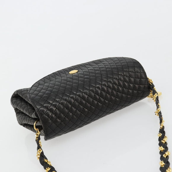 BALLY Schultertasche Kette Leder Schwarz Gold Auth 171275