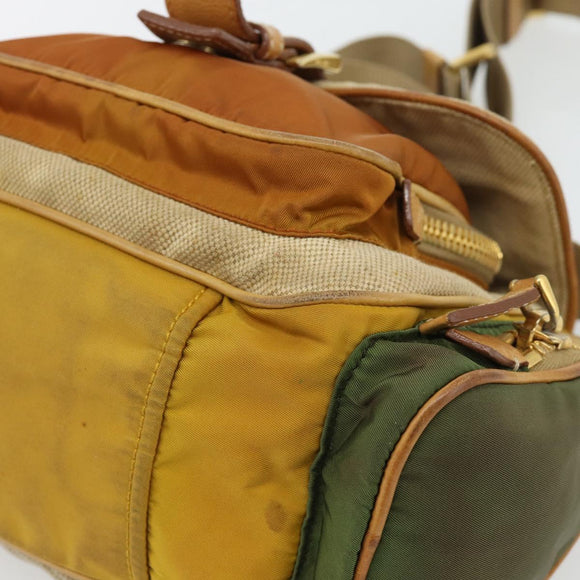 PRADA Shoulder Bag Nylon Canvas Beige Gold Auth 171276