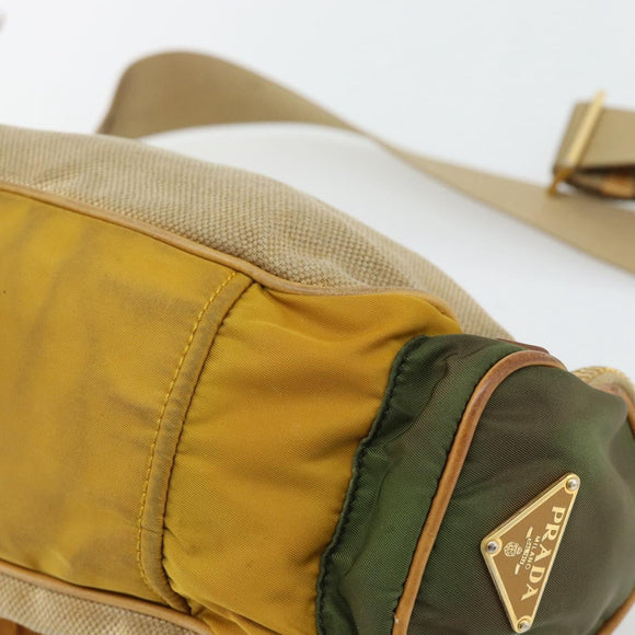 PRADA Shoulder Bag Nylon Canvas Beige Gold Auth 171276