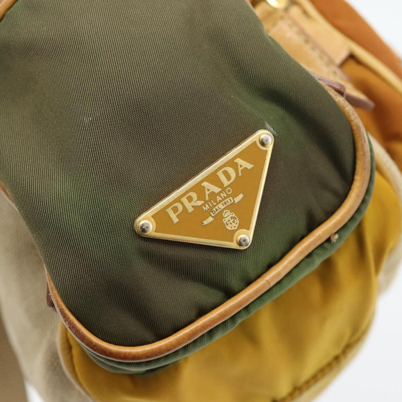 PRADA Shoulder Bag Nylon Canvas Beige Gold Auth 171276