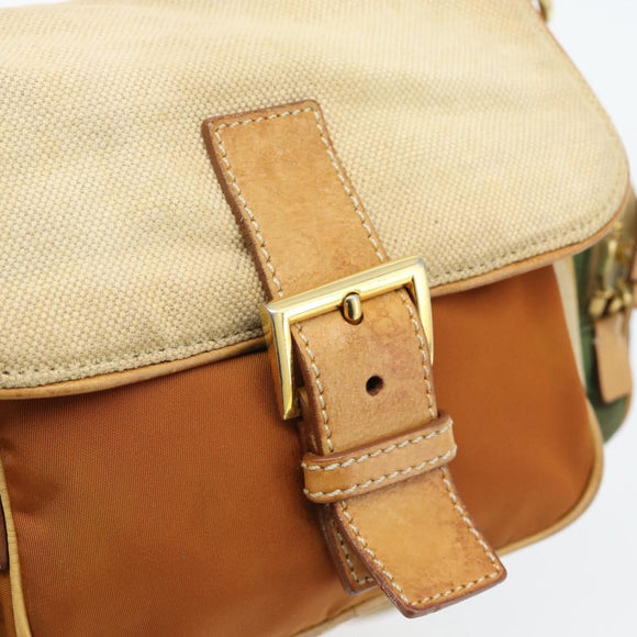 PRADA Shoulder Bag Nylon Canvas Beige Gold Auth 171276