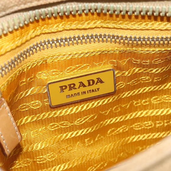 PRADA Shoulder Bag Nylon Canvas Beige Gold Auth 171276