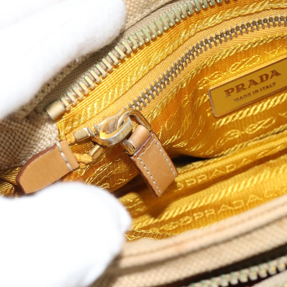 PRADA Shoulder Bag Nylon Canvas Beige Gold Auth 171276