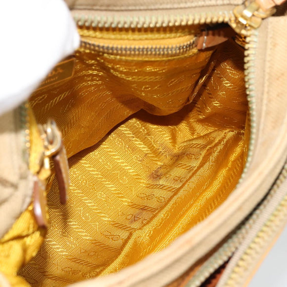 PRADA Shoulder Bag Nylon Canvas Beige Gold Auth 171276