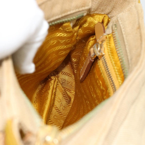 PRADA Shoulder Bag Nylon Canvas Beige Gold Auth 171276