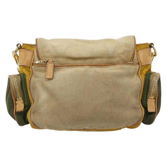 PRADA Shoulder Bag Nylon Canvas Beige Gold Auth 171276