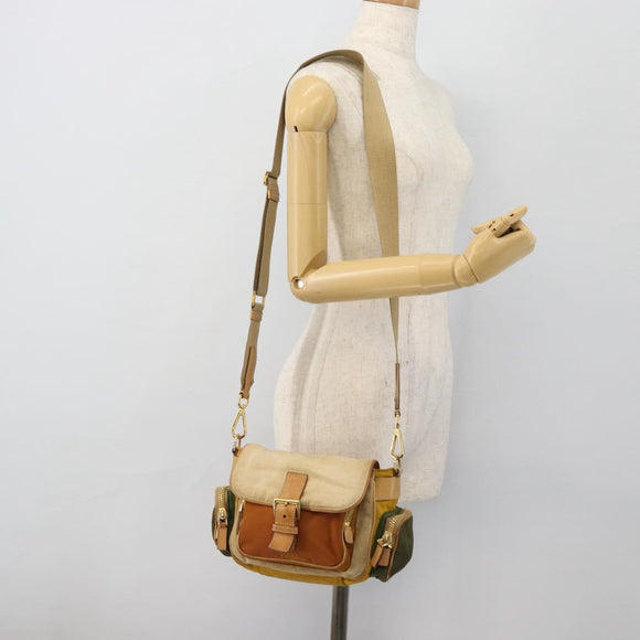 PRADA Shoulder Bag Nylon Canvas Beige Gold Auth 171276