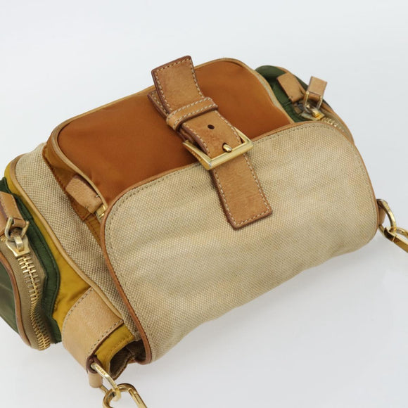 PRADA Shoulder Bag Nylon Canvas Beige Gold Auth 171276