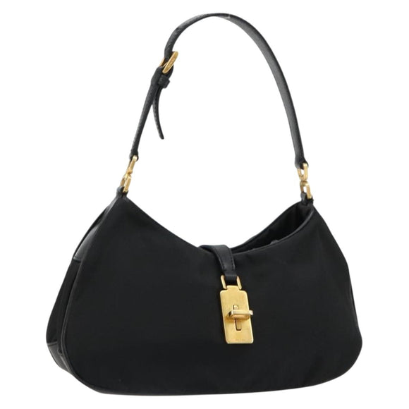 PRADA Accessoirezakje Nylon Zwart Goud Auth 171277