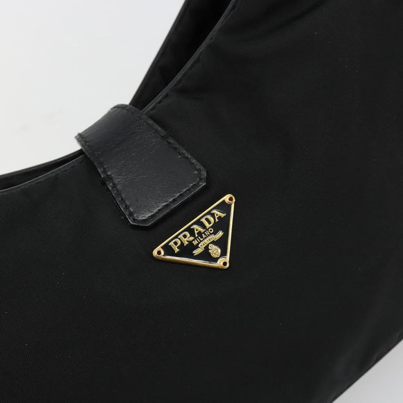 PRADA Accessoirezakje Nylon Zwart Goud Auth 171277