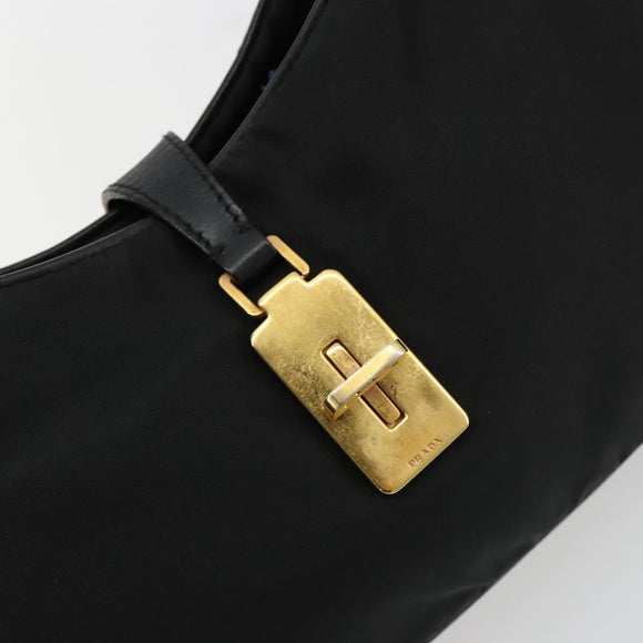 PRADA Accessoirezakje Nylon Zwart Goud Auth 171277