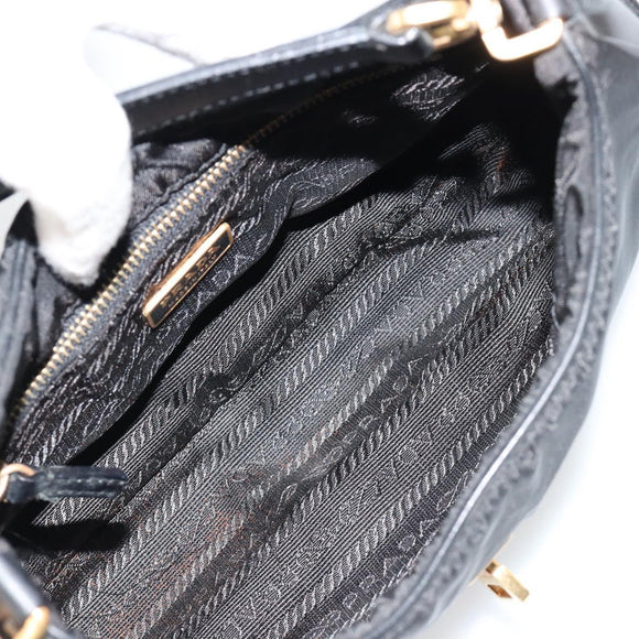 PRADA Accessoirezakje Nylon Zwart Goud Auth 171277