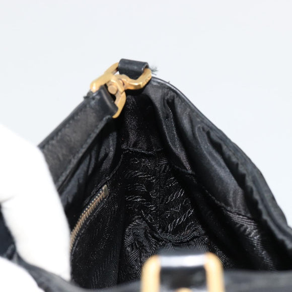 PRADA Accessoirezakje Nylon Zwart Goud Auth 171277