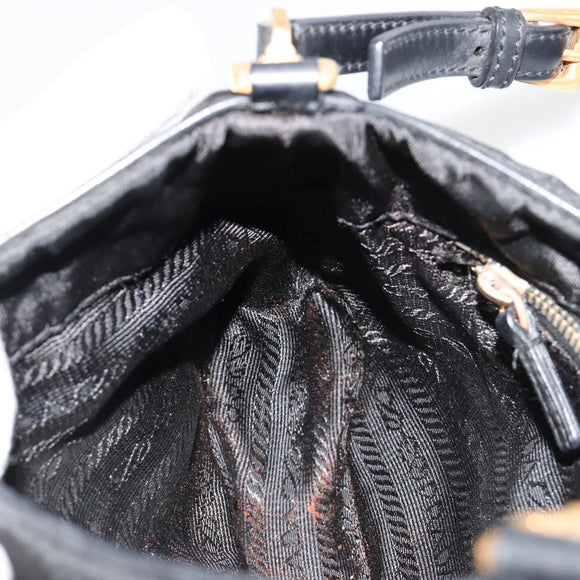 PRADA Accessoirezakje Nylon Zwart Goud Auth 171277