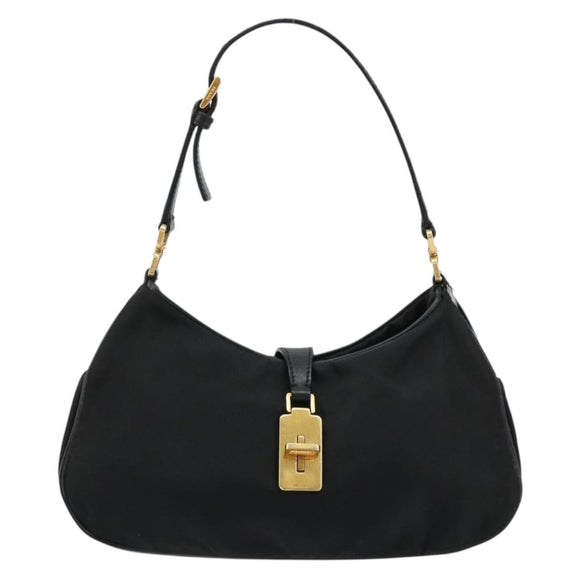 PRADA Accessoirezakje Nylon Zwart Goud Auth 171277