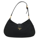 PRADA Accessoirezakje Nylon Zwart Goud Auth 171277-2
