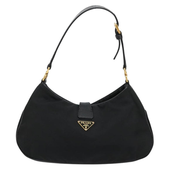 PRADA Accessoirezakje Nylon Zwart Goud Auth 171277
