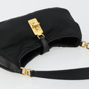 PRADA Accessoirezakje Nylon Zwart Goud Auth 171277-6